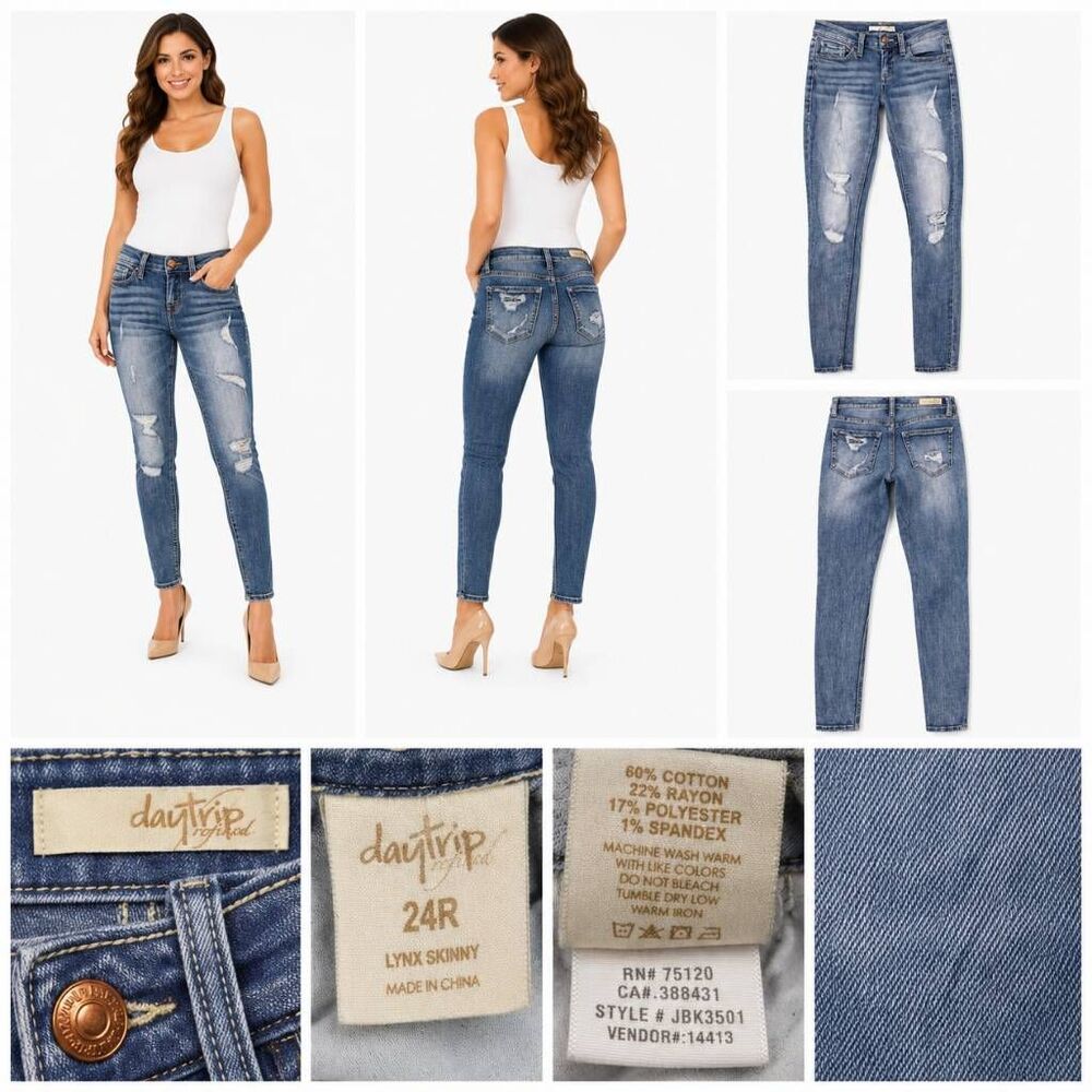 Daytrip Lynx Skinny Jeans Distressed Light Wash 24R